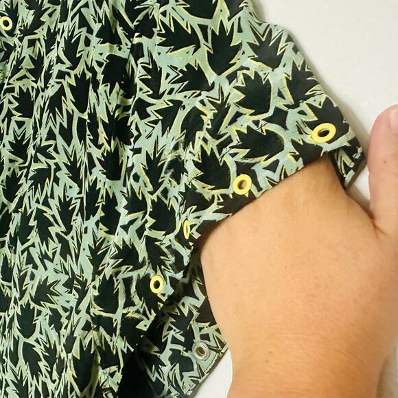 DEREK LAM 10 Crosby Green Black Leaf Printed V Neck Grommet Mini Dress Size 12 - Picture 10 of 14